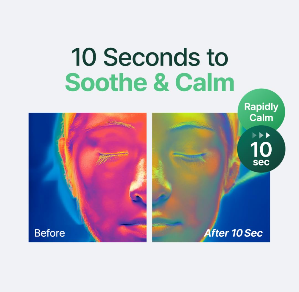 Before and after thermal imaging of a person's face with text '10 Seconds to Soothe & Calm' on a light gray background, Purito SEOUL Wonder Releaf Centella Serum Unscented 60ml