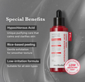 Medicube hypochlorous acid peel shot with benefits listed on a gray background, Medicube Hypochlorous Acid Peel Shot 80ml