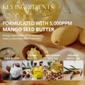 Key ingredients of a skincare product with mango seed butter, shea butter, jojoba seed oil, macadamia seed oil, and argania kernel oil, Hetras Hand Cream Mango Seed Butter Hinoki 50ml