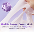 Flexible tension cream mask with collagen fiber detail on a purple background, BOH Probioderm 3D Lifting Cream Mask