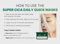 Instructions on how to use super CICA daily quick masks with a product image and text, Medicube Super Cica Daily Quick Mask 30sheets 350g