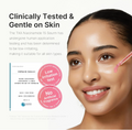 Woman applying serum to her face with text about clinical testing and skin compatibility, Medicube TXA Niacinamide 15% Glow Serum 30ml