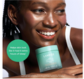 Woman holding a Laneige product with a green circle highlighting skin benefits, LANEIGE Cica Sleeping Mask 60ml