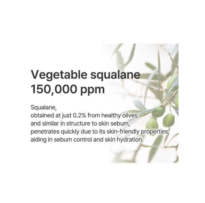 Text about vegetable squalane with an olive branch background, S.nature Aqua Squalane Moisturizing Cream 60ml