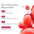 Key acids for clear, balanced skin with red droplets on a white background, Medicube Red Acne Body Peeling Shot 110g