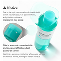 A bottle of medicube+ Azelaic Acid 2% Treatment Programme liquid with a translucent teal cap and matching teal liquid inside, shown on a white background with explanatory text and a circular inset zooming into the cap area, Medicube Azelaic Acid Niacinamide Clarifying Toner 250ml