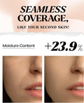 Advertisement for skincare product with text 'Seamless Coverage, Like Your Second Skin!' and moisture content +23.9%, Lindsay Vitamin Modeling Mask Cup Pack 28g