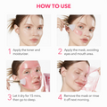 Step-by-step guide on how to use a facial mask with images of a woman applying it, April Skin TXA Niacinamide 99 Night Wrapping Mask 80ml