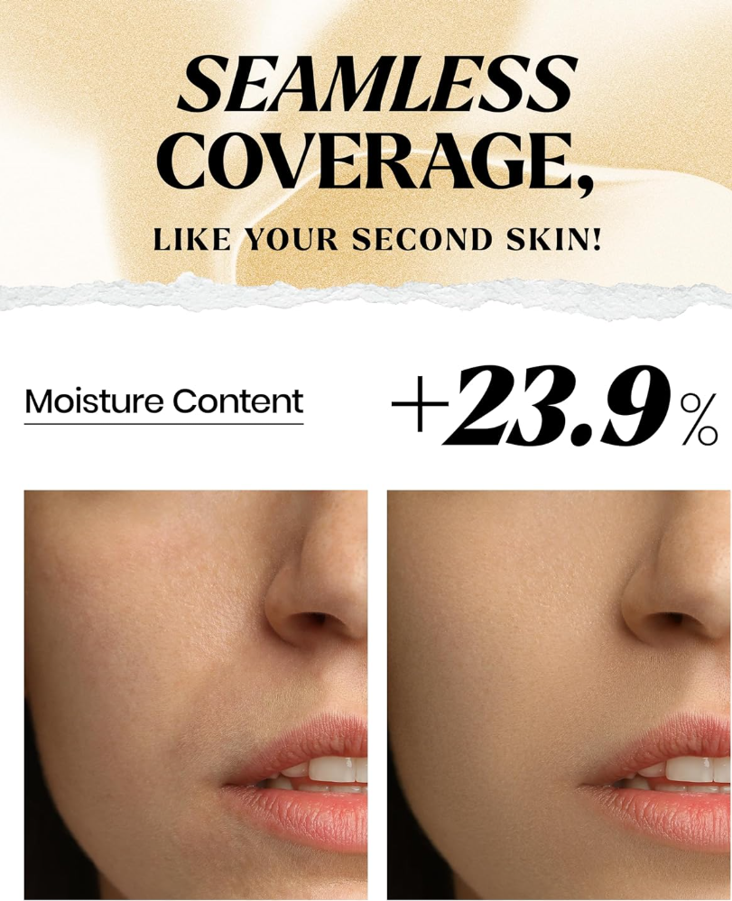 Advertisement for skincare product with text 'Seamless Coverage, Like Your Second Skin!' and moisture content +23.9%, Lindsay Calendula Modeling Mask Cup Pack 28g