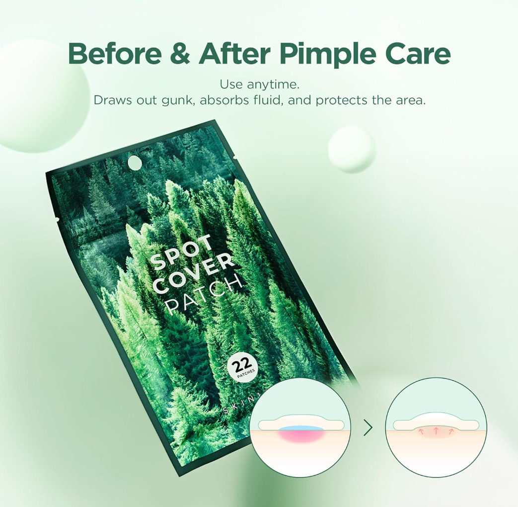 Spot cover patch packaging with green forest design on a light green background, SKIN1004 Tea Trica Spot Cover Patch 22pcs