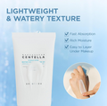 Skincare product with text highlighting lightweight and watery texture, fast absorption, rich moisture, and ease of layering under makeup, SKIN1004 Centella Hyalu-Cica Water-Fit Sun Serum UV SPF 50 50ml