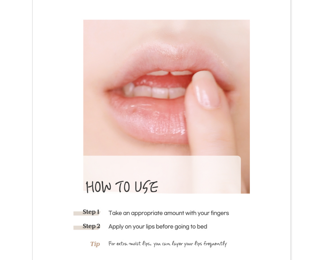 Lip balm application with text on how to use it, Etude Ginger Sugar Overnight Lip Mask 23g