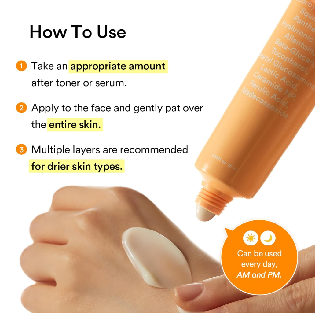Instructions on how to use a skincare product with a tube and applicator on skin, Abib Glutathione Creme Vita Tube 75ml