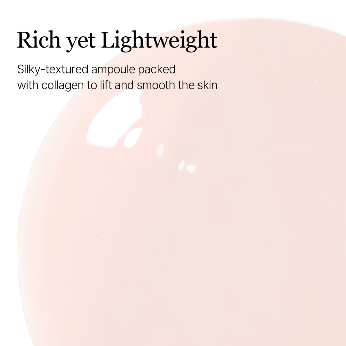 Silky-textured ampoule with collagen for skin care, on a light pink background, Round Lab Camellia Deep Collagen Firming Ampoule 30ml