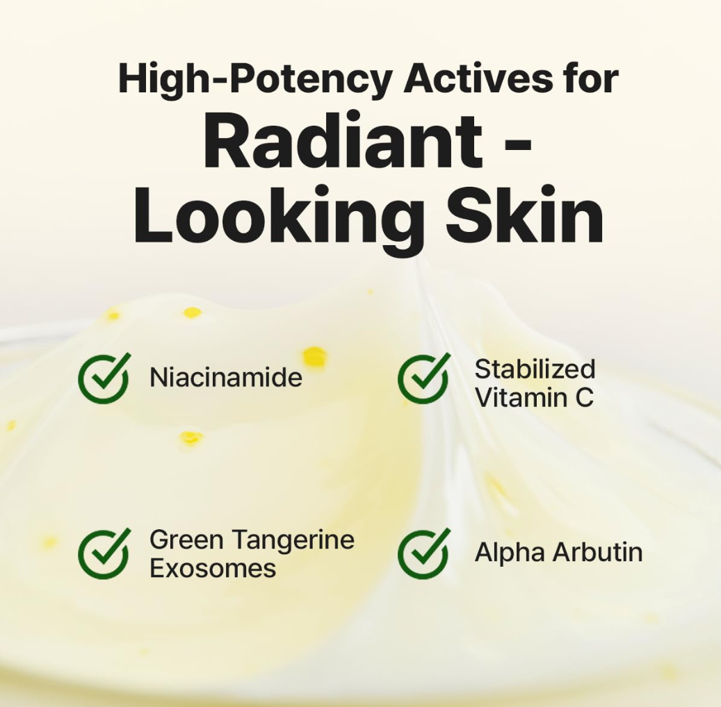 List of high-potency actives for radiant skin with a close-up of cream texture, Goodal Vita-C Dark Spot Care Cream 50ml