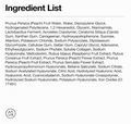 Ingredient list on a white background with 'Anua' logo, Anua Peach 70 Niacin Brightening Collagen Mask 4ea