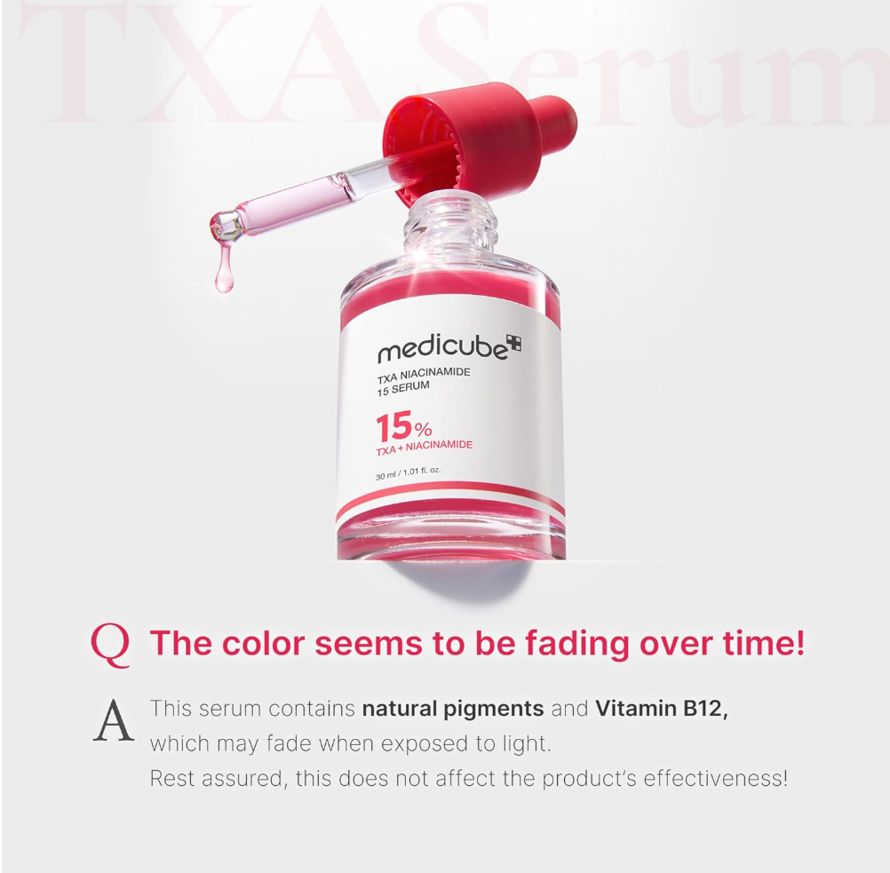 Medicube serum bottle with dropper on a light pink background, Medicube TXA Niacinamide 15% Glow Serum 30ml