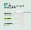 Product packaging with text detailing pore tightening, calming, and shrinking effects on a light green background, Ilso Natural Mild Clear Nose Patch