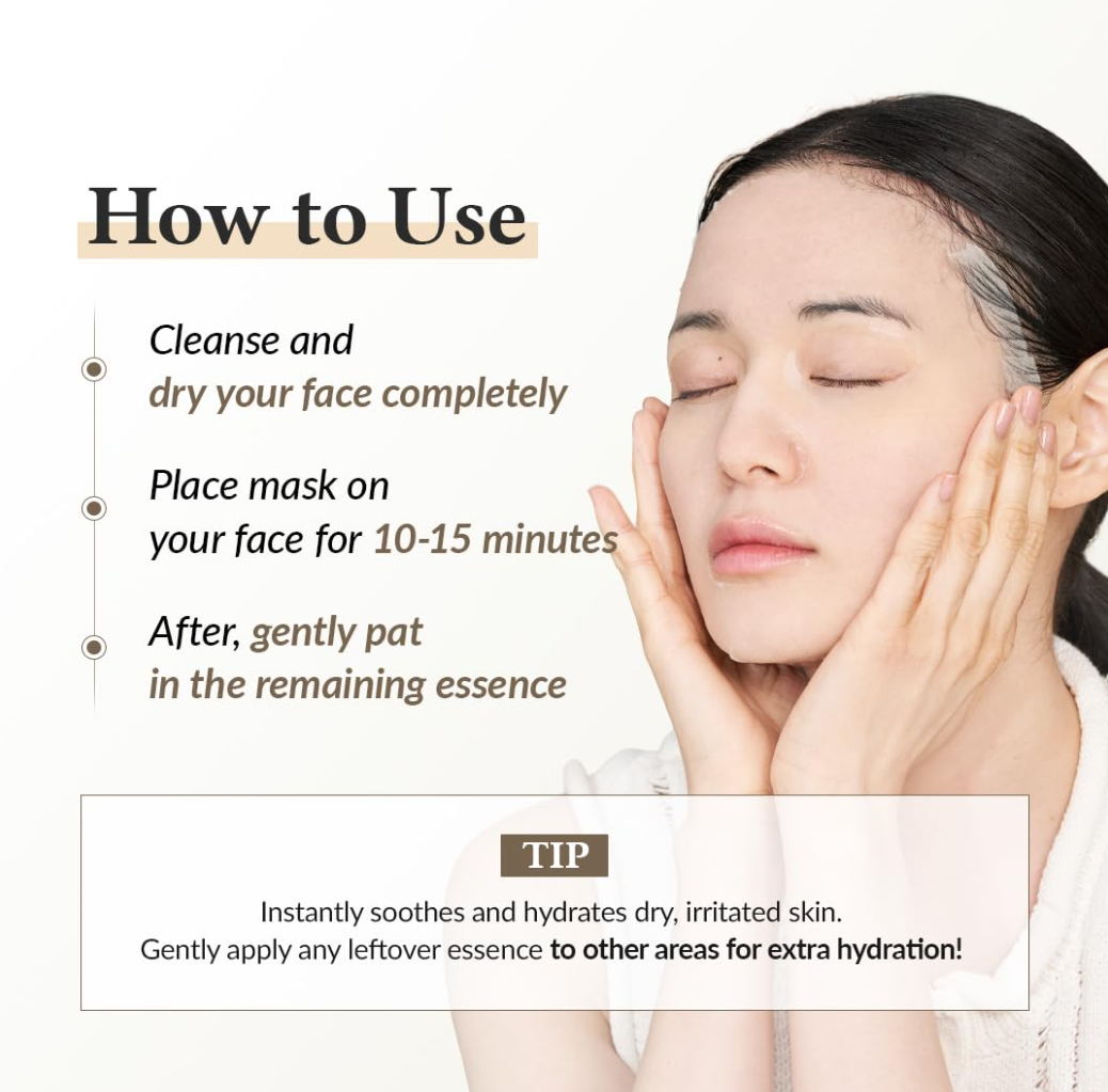 Woman applying a facial mask with text on how to use it, Dr. Althea 345 Relief Cream Mask 4pcs
