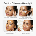 Step-by-step guide on applying a facial mask with images of a woman's face, Medicube Kojic Acid Turmeric Night Wrapping Mask 75ml