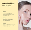 Instructions on how to use a skincare product with a close-up of a woman's face, ONGREDIENTS Skin Barrier Calming Softener 250ml
