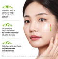 Woman's face with skincare product application and text about product benefits, Azelaic Acid 3 Cica Skin Clarifying Toner 250ml