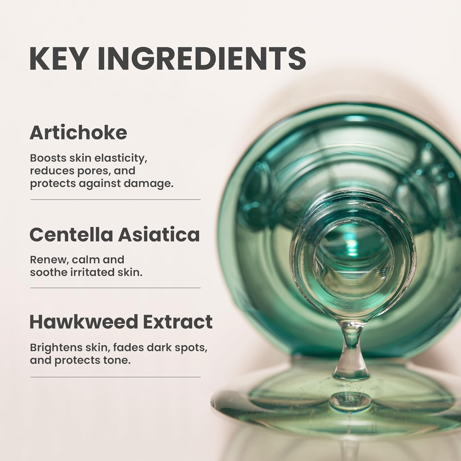 Glass container with green liquid and key ingredients listed on a white background, AXIS-Y Artichoke Intensive Skin Barrier Ampoule 30ml