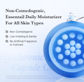 Blue container with a diamond-like structure on a light blue background, featuring text about a daily moisturizer, Medicube Hyaluronic Moisturizing Capsule Cream 55g