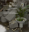 White bowl with plants on a stone surface, text about SIORIS's approach to natural ingredients, Sioris Deep In a Barrier Cream 50ml