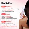 Hair care product with step-by-step usage instructions on a pink background, Growus Damage Therapy No-Wash Treatment EX 250ml