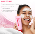 Woman applying cleanser with Aprilskin product in the foreground, showing usage instructions, April Skin TXA Niacinamide 99 Deep Cleanser 120g