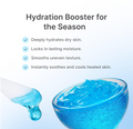 Hydration booster product with blue gel and text highlighting benefits on a light blue background, Medicube Hyaluronic Ceramide Jelly Cream 50ml