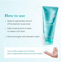 Medicube 10ml cleansing foam cleanser tube shown on a light blue background with 'How to use' instructions and a small inset of a finger demonstrating the foam, Medicube Azelaic Acid Niacinamide Deep Clean Foam Cleanser 120g