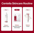 Centella skincare routine with Madeca products on a red background, Centellian24 Madeca Derma Mask lll Intensive Formula 10ea