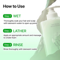 Shampoo bottle with instructions on how to use it, Growus Algae Therapy Mineral Shampoo 500g