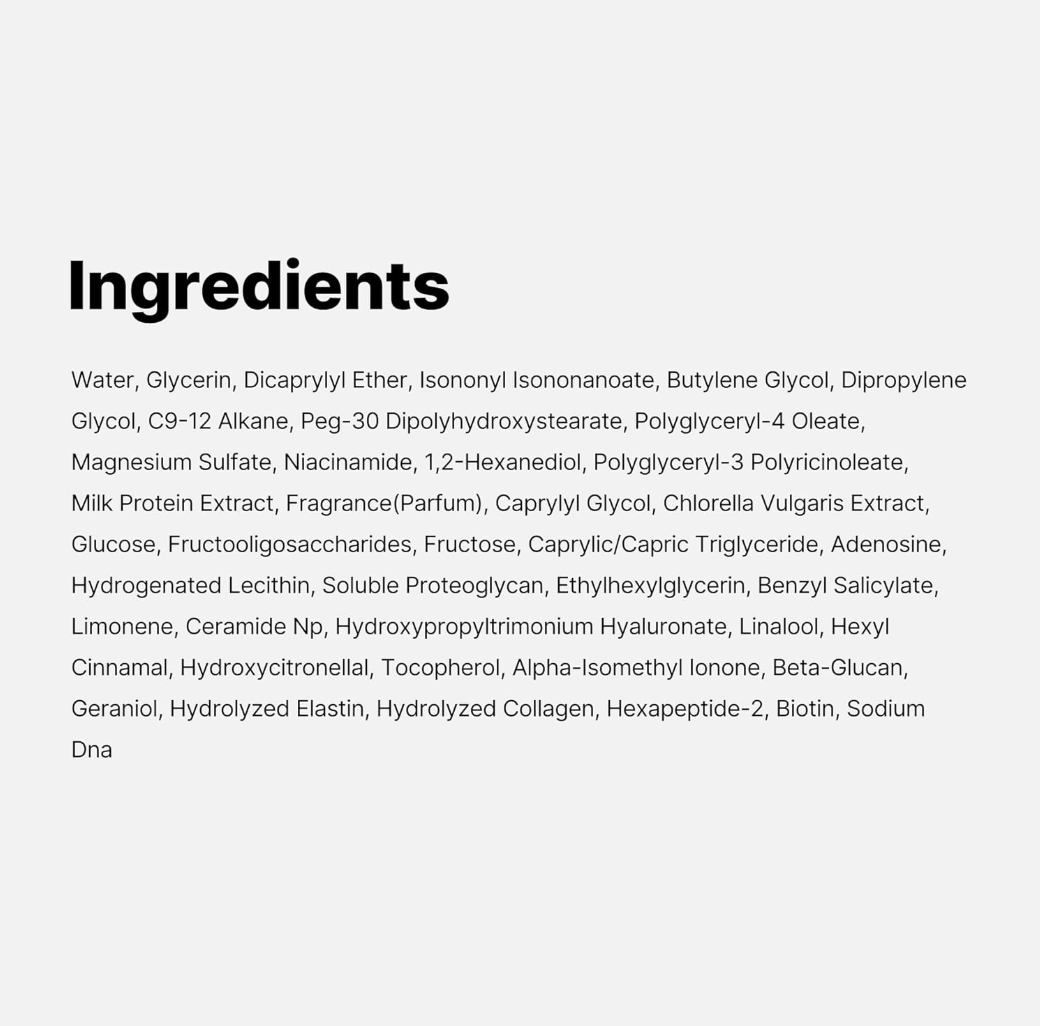 List of ingredients on a white background, Medicube Collagen Glow Booster Serum 15ml