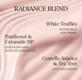 Radiance Blend skincare product with ingredients listed on a pink background, D'Alba UV Essence Waterfull+ Tone-Up Pink Correcting SPF50 Sunscreen 50ml