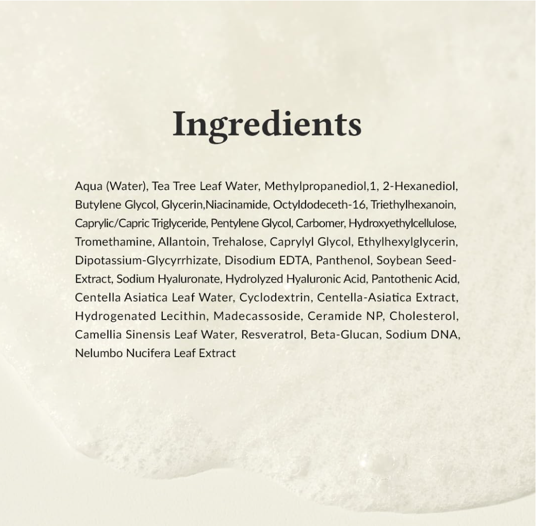 List of ingredients on a beige background, Dr. Althea 345 Relief Cream Mask 4pcs