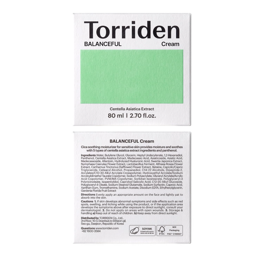 Torriden Balanceful Cream packaging with green and white design