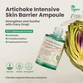 Artichoke Intensive Skin Barrier Ampoule with product details on a light background, AXIS-Y Artichoke Intensive Skin Barrier Ampoule 30ml