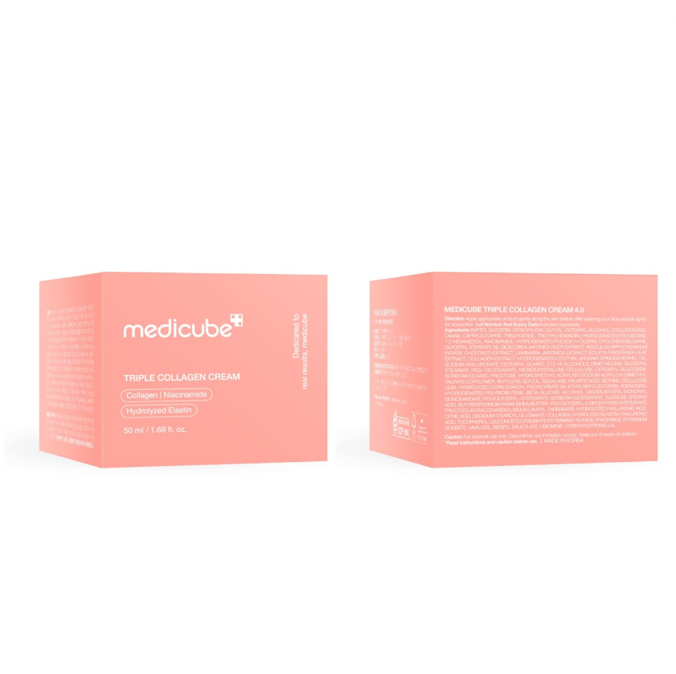 Pink packaging of Medicube Triple Collagen Cream on a white background, Medicube Triple Collagen Cream 50ml