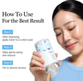 Woman holding a skincare product with instructions on how to use it, Round Lab 1025 Dokdo Toner 500ml