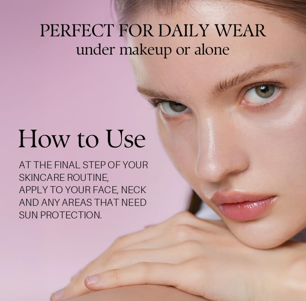 Product advertisement with a woman's face and text on a pink background, D'Alba UV Essence Waterfull+ Tone-Up Pink Correcting SPF50 Sunscreen 50ml