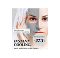 Woman wearing a cooling face mask with text indicating instant cooling and skin soothing effects, Lindsay Charcoal Modeling Mask Cup Pack 28g