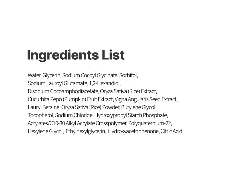 Ingredients , S.nature Aqua Rice Foam Cleanser 80ml