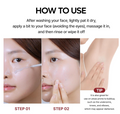 Instructions on how to use a skincare product with step-by-step images and text, Dr.Melaxin PEEL SHOT EXFOLIATING WHITE RICE AMPOULE 80ml