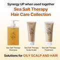 Sea Salt Therapy Hair Care Collection with shampoo, scaler, and treatment on a white background, Growus Sea Salt Therapy Shampoo 500g