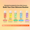 Five skincare product bottles with labels for different skin concerns on a peach background, MENOKIN 30 Seconds Quick Bubble Mask MOIST Hyaluronic Acid 95ml