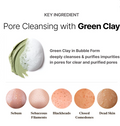 Advertisement for green clay in bubble form with text and color swatches on a white background, MENOKIN Cotton Cloud Bubble Cleanser [Pore Clear] 150ml