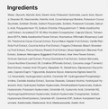 A close-up of a white ingredients list printed in black text, showing a detailed list of natural ingredients including water, glycerin, myristic acid, stearic acid, and various fruit and botanical extracts, Medicube Azelaic Acid Niacinamide Deep Clean Foam Cleanser 120g